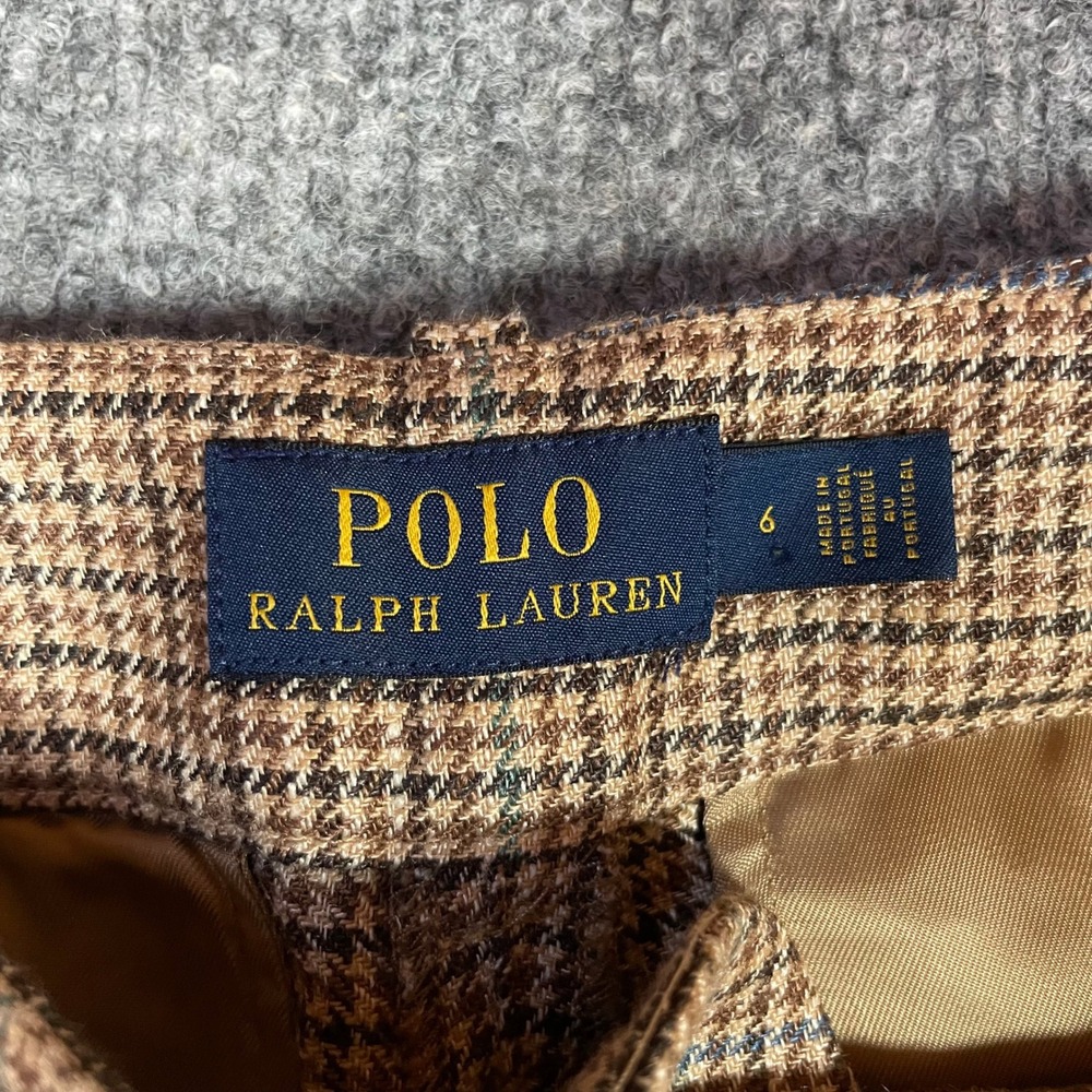 Polo Ralph Lauren Shorts Womens 6 Brown Houndstooth Linen Silk High Rise Cuffed - Picture 7 of 9